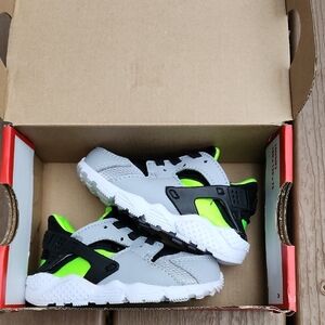 Nike Huarache‎ Run TD Toddler Shoes Wolf Grey Electric Green 5c